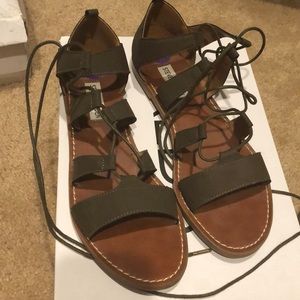 Green suede lace up gladiator sandals